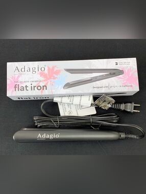Adagio Black Mini Ceramic Flat Iron - Compact Travel Hair Straightener